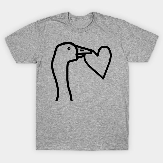 Portrait of a Gaming Goose Stealing a Heart Valentines Day Line Drawing T-Shirt by ellenhenryart